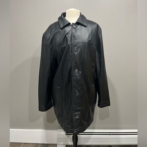 Mens Vintage Dockers Black‎ Genuine Leather Jacket Coat l Button Up Heavy 90s